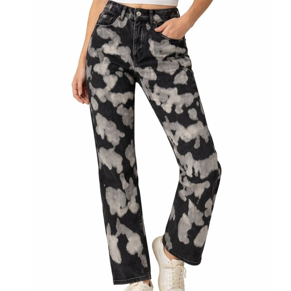 Wild Fable Bleach Wash Jeans 4 High Rise Straight Leg Black Grey Tie Dye 90s